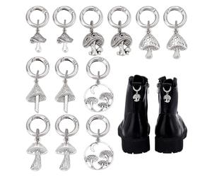 HOBBIESAY 12Pcs 6 Styles Alloy Mushroom Shoe Charms Platinum Boot Pendants DIY Boot Accessories Fairy Gothic Shoe Decor 1.8-2 Inch with Spring Rings for Shoes Sneakers Bags Keychains Decor