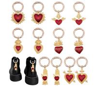 HOBBIESAY 12Pcs 6 Styles Gothic Sacred Heart Boot Shoe Charms 55-63mm Heart Boot Charms Gold and Red Love Shoe Decoration Alloy Heart Shoe Charms with Spring Ring for Boots Decoration