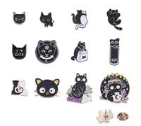 HOBBIESAY 12Pcs Black Cats Word Enamel Brooches Cartoon Cat Brooch Pin Alloy Decorative Party Aesthetic Lapel Pins Badge Cute Kitty Lapel Pins for Bags Jackets Backpack Clothing Metal