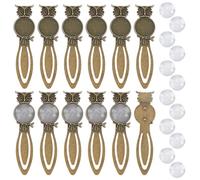 HOBBIESAY 12Pcs Cabochon Bookmark Kits with Round Tray Owl Shape Animal Bookmarks Alloyque Bronze Bookmark Makings Sets for DIY Reading Lovers Bookmarks Making Tray:20mm