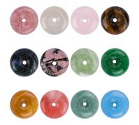 HOBBIESAY 12Pcs Donut Discs Gemstone Charm 12Colors Natural Jade Donut Disc Gemstone Pendants Disc Stone Charms Flat Round Stone Bead Charms for Jewelry Making Hole: 2-2.5mm DIY Earrings Bracelet