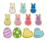 HOBBIESAY 12Pcs Easter Iron on Patches Rabbit Embroidered Sew on Patch Cute Colorful Chick Egg Patches Chenille Decorative Repair Patch for Clothes Jeans Hats Dress Backpacks Bag Vests