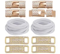 HOBBIESAY 12Pcs Elastic No Tie Shoe Laces with Bling Diamond Charms Elastic Tieless Shoelaces No Tie Shoe Laces for Women's Sneakers