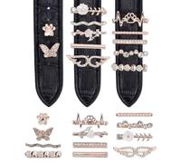 HOBBIESAY 12Pcs Floral Engraved Watch Charms Champagne Gold Watch Band Charms Alloy Rhinestone Watchs Charm Decorative Ring Loops Watchs Band Buckle Accessories for Watch Bands Decoration