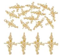 HOBBIESAY 12PCS Golden Cross Charms Crucifix Pendants Small Cross Easter Charms with Jump Rings Metal Permant Jewelry Charm with Jump Ring for DIY Necklace Earring Bracelet Jewelry Making