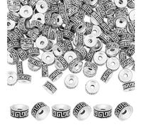 HOBBIESAY 150 Pcs Tibetan Spacer Beads 8mm Flat Round Large Hole 2.5mm Alloy Antique Silver Greek Key Pattern for DIY Bracelet Necklace Jewelry Making Supplies Antique Silver
