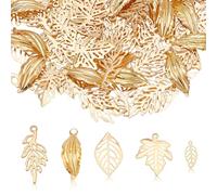 HOBBIESAY 150Pcs 5 Styles Leaf Charms Golden Fall Leaf Pattern Charms Retro Maple Pendants Tree Leaves Charm for DIY Necklace Bracelet Earring Necklace Jewelry Making Keychain Bag Decoration 22-29mm