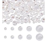HOBBIESAY 150Pcs 5Sizes Frosted Round Beads 925 Sterling Silver Plated Spacer Beads 3/4/5/6/8.5mm Metal Ball Bead for Jewelry Making Bracelet Necklace Earring Crafts