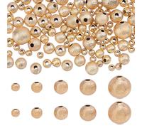 HOBBIESAY 150Pcs 5Sizes Real 18K Gold Plated Spacer Beads Frosted Round Beads 3/4/5/6/8.5mm Metal Ball Bead Rounds Jewelry Bead for Jewelry Making Bracelet Necklace Earring Crafts