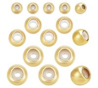 HOBBIESAY 15Pcs 18K Gold Plated Slider Beads 3 Styles Brass Stopper Beads Round Brass Beads with Rubber Inside for Necklaces Bracelets and Jewelry Making Rubber Hole:1-2mm