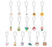 HOBBIESAY 16 Styles Cute Resin Phone Charms, 8.5-9cm Bear, Bunny, Koala, Mushroom, Bee, Flower Phone Charms