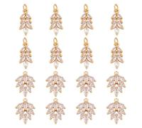 HOBBIESAY 16Pcs 18K Gold Plated Leaf Shape Charms Brass Leaf Rhinestone Dangle Charms Wheat Crystal Pendant with Loops for Women DIY Bracelet Necklace Jewelry Making 0.61 x 0.45 inch