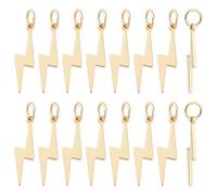 HOBBIESAY 16Pcs 18K Gold Plated Lightning Charms Bulk Flash Shape Charm Thunder Lightning Dangle Pendants with Jump Rings Brass for DIY Necklace Bracelet Jewelry Making 0.2x0.7x0.04 Inch