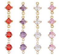 HOBBIESAY 16Pcs 4 Color Transparent Faceted Glass Links Connectors with Light Gold Tone Brass Findings Rhombus/Flat Round Links Charms Bulk With Double Hole for Jewelry Craft Making