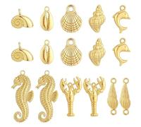 HOBBIESAY 16PCS 8styles Ocean Theme Charms Sea Animal Charms Shell Starfish Dolphin Fish Tortoise Dangles Bulk Marine Life Shell Starfish Sea Turtle Summer Hawaii Charm for Bracelets Jewelry Making
