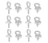 HOBBIESAY 16PCS Eye Pin Bails Peg Pendants 925 Sterling Silver Pearl Peg Bails Pins Pearl Cup Eye Pins with Small Pearls Cup for Half Drilled Beads Jewelry Making Findings
