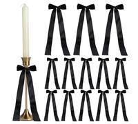 HOBBIESAY 16Pcs Satin Ribbon Black Bow Decor Black Self Adhesive Bow Candlestick Decor Gift Wrapping Bowknot Decorations Bows for Table for Candle-Holder Christamas Decor 12.4 Inch