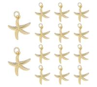 HOBBIESAY 16Pcs Starfish Charms Bulk 18K Gold Plated Starfish Charm Ocean Sea Stars Charm with Jump Rings Beach Jewelry Charms for DIY Bracelets Earring Necklace Jewelry Making Hole:3mm