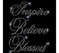 HOBBIESAY 18Pcs Blessed Inspire Believed Iron On Rhinestones Transfer Hotfix Crystal Decals Bling Rhinestone Patch Applique Sparkling Letter Rhinestone Bedazzled Sticker for Clothing Jeans Bag Hats
