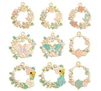 HOBBIESAY 18Pcs Butterfly Wreath Charms Bulk Rhinestone Bee Flower Wreath Charms Colorful Butterfly Flower Dangle Pendants Alloy Enamel Charm for Women Necklace Jewelry Making Hole: 1.2-2mm