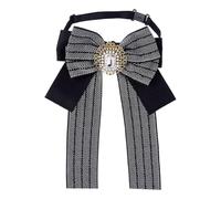 HOBBIESAY 1Pc Black Striped Bow Tie Adjustable Rhinestone Bowtie Fashion Detachable Ribbon Tie Pre-tied Womens Ties Accessories for Women Uniform School Cosplay Costume Office Wear