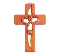 HOBBIESAY 1Pc Hanging Wall Cross with Heart Cutout Decorative Wooden Intertwined Love Walls Crosses Deep Orange Heart Carved Cross Wall Decor for Home Living Room Bedroom or Entryway