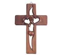 HOBBIESAY 1Pc Heart Carved Cross Wall Decor Coffee Brown Hanging Wall Cross with Heart Cutout Decorative Wooden Intertwined Love Walls Crosses for Home Living Room Bedroom or Entryway