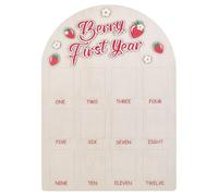 HOBBIESAY 1Pc Strawberry First Year Photo Board 12 Months Photo Display Frame One Year Old Pictures Display Wood Board Monthly Milestone Frame for DIY Birthday Party Decoration Crafts