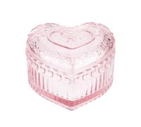 HOBBIESAY 1Pc Vintage Glass Trinket Organizer Box Romantic Pink Crystal Glass Storage Box Embossed Heart Storage for Women Rings Desk Vanity Display