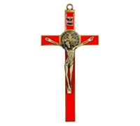 HOBBIESAY 1PCS 7.63 * 3.85 Inch Catholic Crucifix Wall Cross Jesus Christ Wall Home Decor Red Metal Slender Crosses Antique Silver Crucifix Cross Crucifixion Christ Wound for Meditation