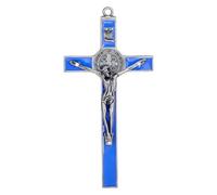 HOBBIESAY 1PCS Enamel Crucifix Wall Cross 7.6 * 3.7 Inch Blue Metal Slender Crosses Metal Wall Art Walls Cross Metals Art Enamel Spiritual Sacred Faith Gift for Home Christian Room Party Gift Decor