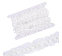 HOBBIESAY 1Roll 4Yard Lace Ribbon Trim Organza White Pearl Lace Trim Ruffle Pleated Satin Beads Ruffle Tulle Fabric Edge Bridal Sew on Appliques Patches for Cloth Applique Embellishment DIY Sewing