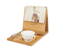 HOBBIESAY 1Set Wooden Triangle Book Holder Wooden Triangle Bookmark Reading Rest with Slotted Book Display Bookmark Books Stand with Glasses Pen Cup and Phone Holder Gifts for Bookworms