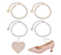 HOBBIESAY 2 Pairs Pearl High Heel Shoe Strap Gold Platinum High Heels Shoelace Acrylic Pearl Beads Shoelaces Detachable Ankle Straps for Holding Loose high Heels Pumps