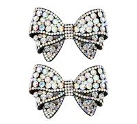 HOBBIESAY 2 Pcs Crystal AB Glass Rhinestone Shoe Buckles Black Velvet Bow Wedding Bridal Shoe Clips Handmade Very Large No Clip Bag Package Accessories for Jewelry Decorative