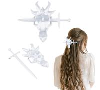 HOBBIESAY 2 Set Dragon Skull Hair Clip Gothic Skull Stick Horned Dragon Bone Hair Slide Barrette Medieval Viking Hairpins Witchy Spooky Updo Holder Halloween Gothic Bone Jewelry Accessories