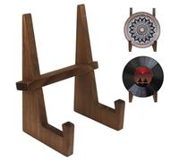HOBBIESAY 2 Set Plate Stands Holder for Display Coconut Brown Wooden Decorative Plate Stand Holders for Dish Picture Frame Stands Decorative Stand for Platter Dish Book Photo and Plaque