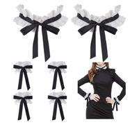 HOBBIESAY 2 Set White Women's Vintage Ruffled Detachable Collar Black Ribbon Lace up Victorian Costume Neck Ruffled Cosplay Props Clown Cos Neck Ruffle Collars Renaissance Ruff Collar Ruffle