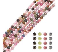 HOBBIESAY 2 Strands 3mm Faceted Natural Tourmaline Beads Round Loose Mixed Color Spacer Beads for DIY Necklace Bracelets Earring Making, Hole:0.5-0.6mm