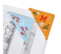 HOBBIESAY 2 Styles Embroidered Corner Bookmark Hand Stitched Felt Corner Letter Bookmark Cute Flower Letter Embroidery Bookmarks Letter M J Triangle Bookmarks for Book Reading Lovers School Office