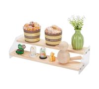 HOBBIESAY 2 Tier Wood Acrylic Display Stand Riser Shelf Wooden Display Shelf Risers Organizer Tabletop Displays Shelves for Collectibles Figures Cupcakes Perfumes Desserts,30.5x10.7x7.4cm