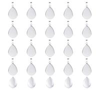 HOBBIESAY 20 Sets Cabochon Blanks Bezel Pendant Sets Teardrop Trays Photo Charms Cabochon Settings with Glass Cabochon for Bridal Wedding Bouquet Graduation Cap Jewelry Making
