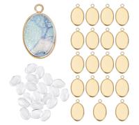 HOBBIESAY 20 Sets Golden Oval Blank Pendants Bezel Trays Cabochons Blanks Stainless Steel Pendant Cabochon Settings with Glass Cabochon for Bridal Wedding Bouquet Graduation Cap Jewelry Making