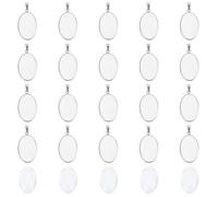 HOBBIESAY 20 Sets Oval Trays Photo Charms Cabochons Blanks Stainless Steel Pendant Cabochon Settings with Glass Cabochon for Bridal Wedding Bouquet Graduation Cap Jewelry Making