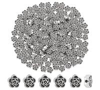 HOBBIESAY 200 Pcs Rose Flower Large Hole Loose Beads 7mm Tibetan Antique Silver Flower Beads Loose Spacer Bead Tibetan Rose Bead for DIY Craft Bracelet Necklace Jewelry Making