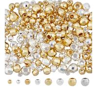 HOBBIESAY 200Pcs 2 Colors Round Faceted Loose Beads Alloy Spacer Connector Beads Big Hole Beading Charms Center Drilled Finding Beads Long-Lasting Plated Beads for DIY Jewelry Making