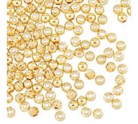 HOBBIESAY 200Pcs 2 Style 4mm Small Round Real Spacer Beads 18K Gold Plated Brass Beads Simple DIY Craft Center Drilled Finding Beads for Necklace Bracelet Making Supplies