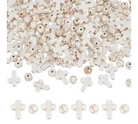 HOBBIESAY 200PCS 2 Styles White Turquoise Cross Beads Round Cracked Beads Synthetic Turquoise Crucifix Spacer Bead Cross Loose Bead Charms for Jewelry Making Hole: 1mm