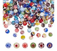 HOBBIESAY 200Pcs Multicolor Round Glass Flower Beads Millefiori Lampwork Glass Bead 6mm Colorful Floral Loose Beads for Jewellery Making DIY Bracelet Necklace Crafts Supply