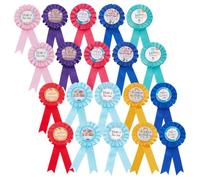 HOBBIESAY 20Pcs 10 Colors Place Winner Ribbons Happy Birthday Theme Award Ribbon Colorful Medals Ribbon Shape Iron Badge Pins for Graduated Ceremonies Party Accessory